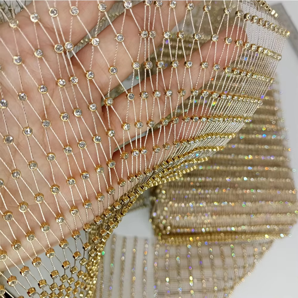 

Gold Fishing Net Line Stone Crystal Rhinestone Connection Fabric 2023 Ins Hot Designer white for DIY Dress Mask Decor