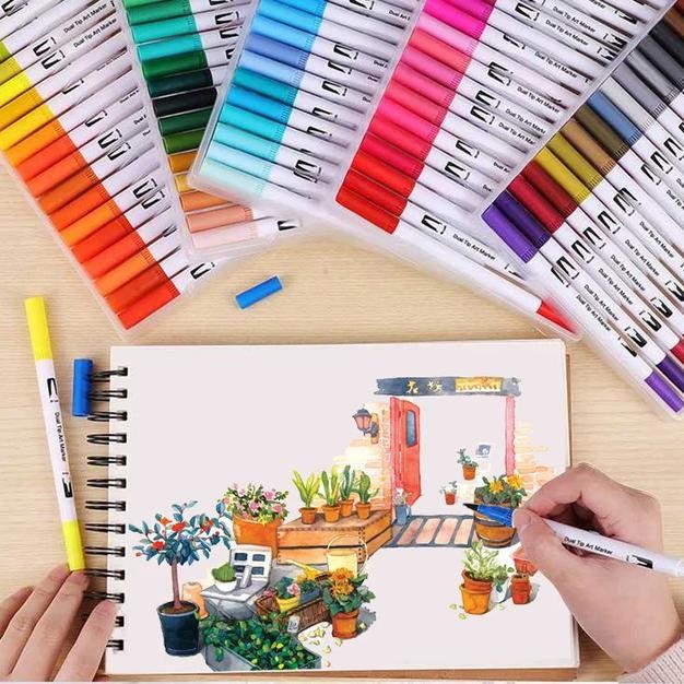 

Promo 100 Coors Dua Tip Brush Marker Pen Magicfy Watercoour ukis Sketsa