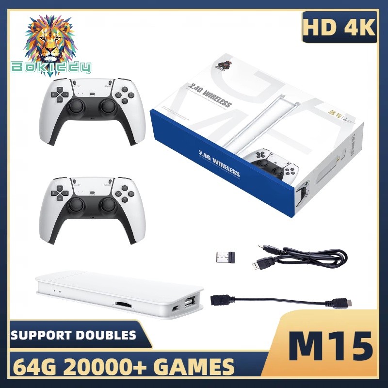 BOKIDDY  M15 Game Stick 4K Video Game Console Retro Classic Games 2.4G Double Wireless Controller fo