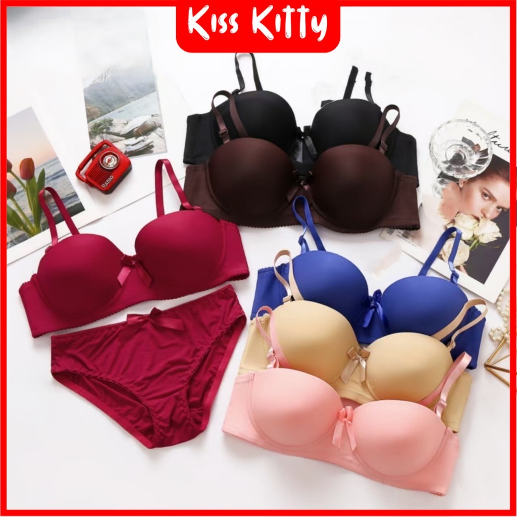 Bra Set Motif Polos Berkawat ( Bra + CD ) Wanita Setelan Wanita Premium