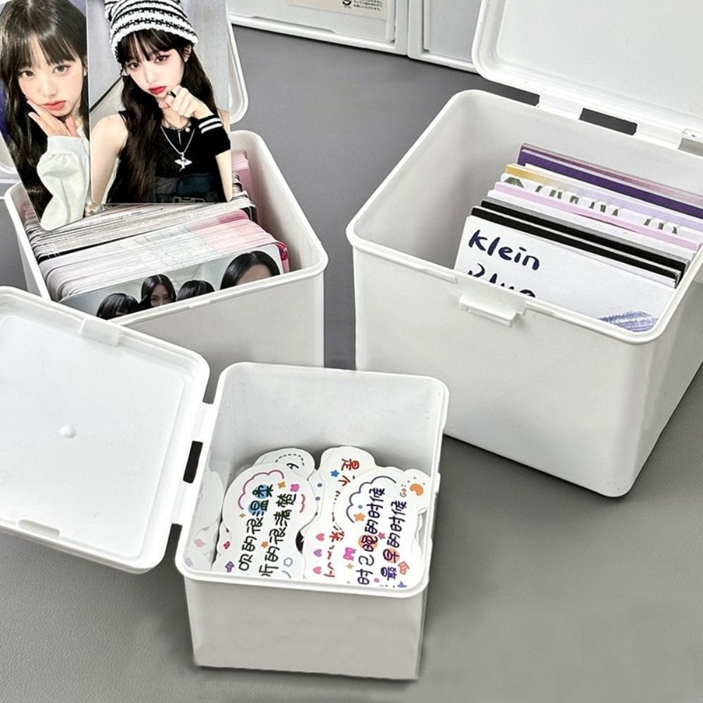 

White Kpop Photocard Storage Box Idol Cards Photos Collection Box Jewelry Container ID Card Organizer Desktop Decor Supplies