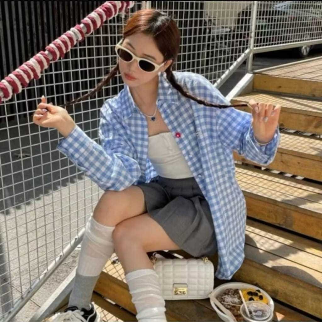 KEKINIAN - ZER KEMEJA TOBIASA KOTAK-KOTAK BAJU KERJA WANITA KEKINIAN / Atasan KEMEJA OVERSIZE SQUARE