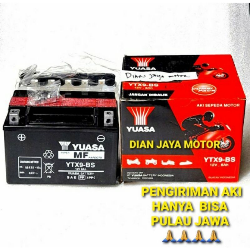 AKI MOTOR KAWASAKI NINJA 250CC/ AKI YUASA YTX9-BS/ YTX9 BS/AKI NINJA 4TAK MOGE.