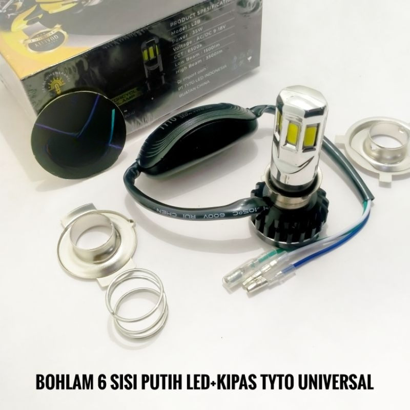 LAMPU LED MOTOR TYTO 6 SISI / 3 SISI 100% ORIGINAL AC DC + KIPAS BOHLAM DOP LAMPU DEPAN UTAMA LED TY