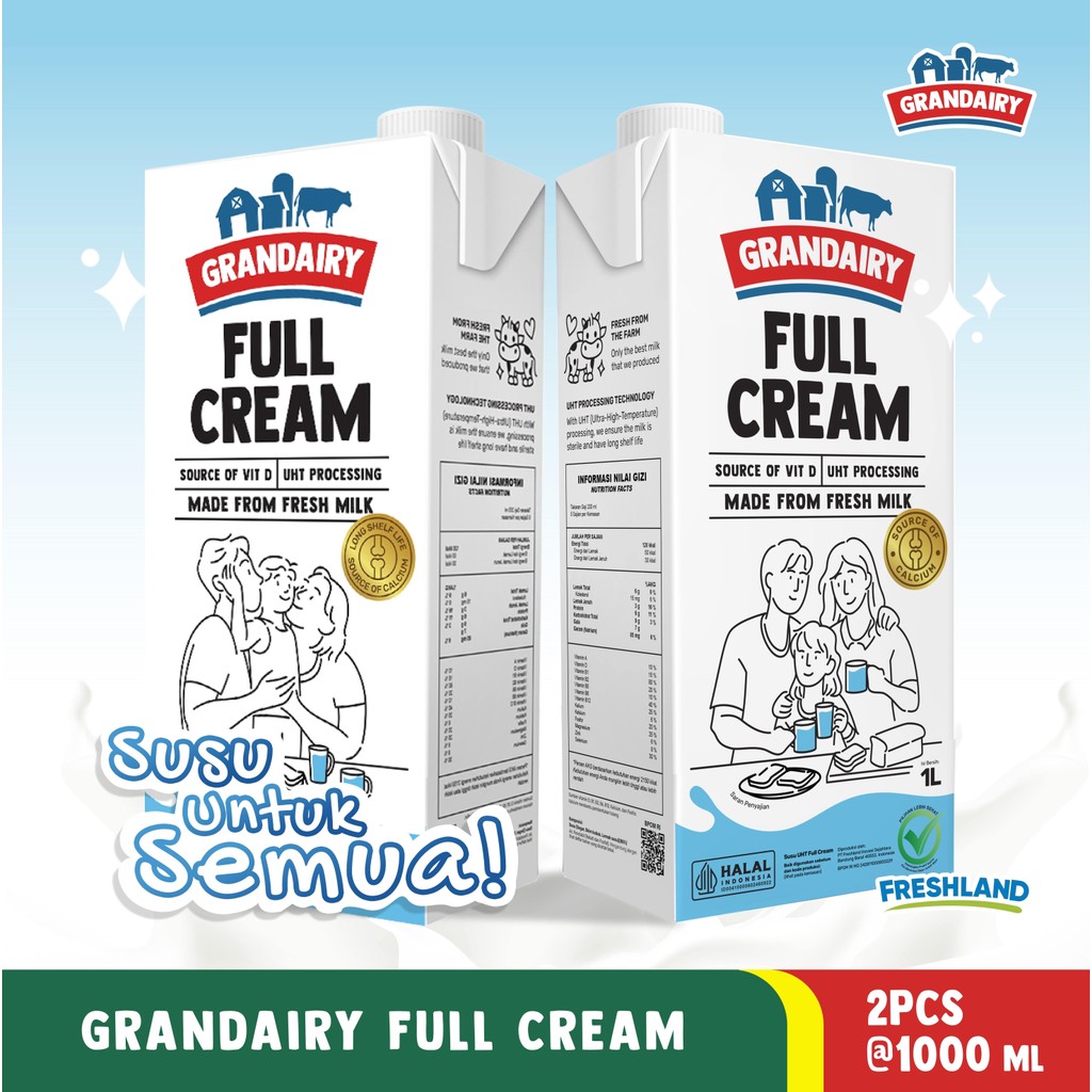 

Bundle 2 Pcs - Grandairy Susu UHT Full Cream 1 Liter