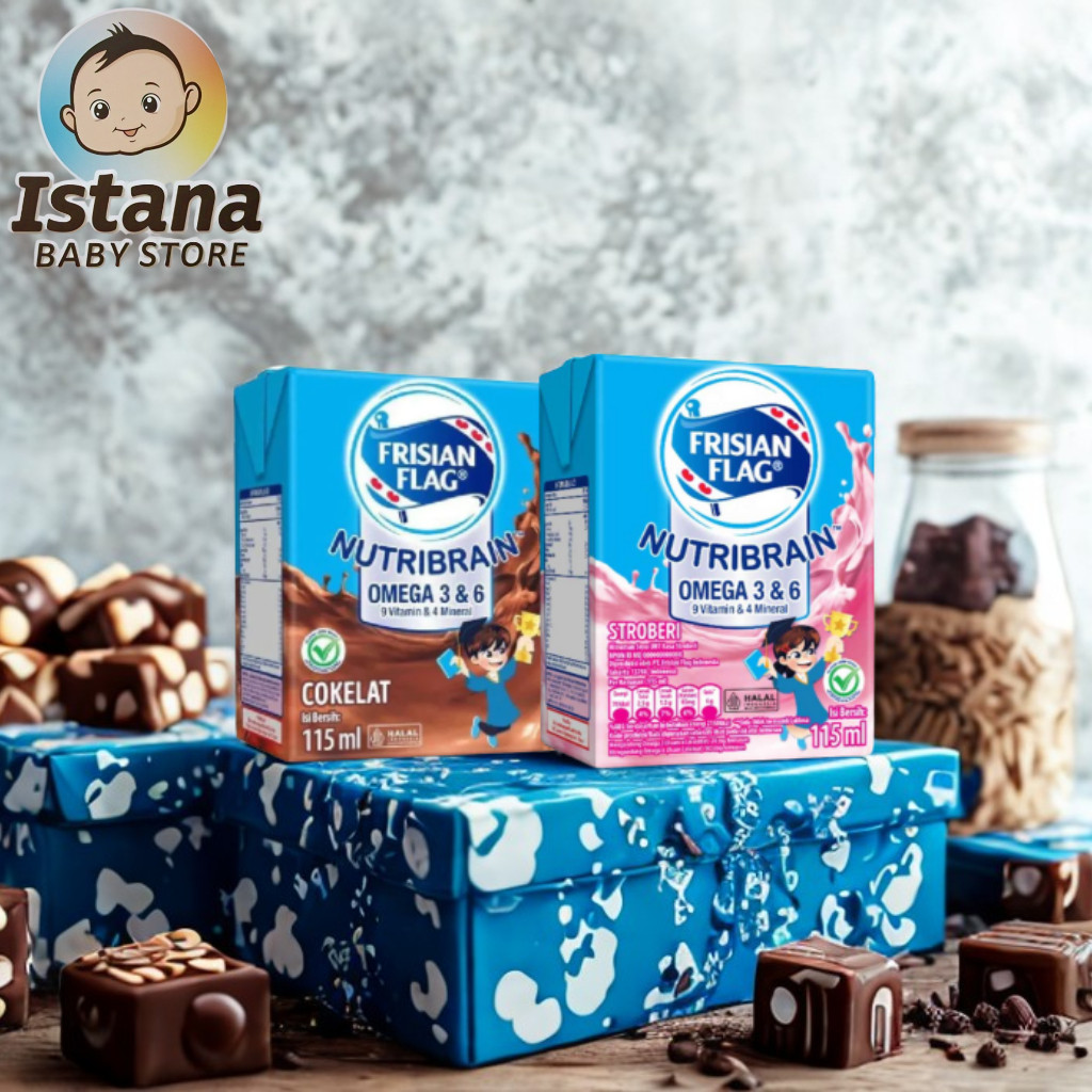 

Susu Frisian Flag Susu UHT Nutribrain Susu Kotak Cair Liquid Isi 6 Kotak Coklat Stoberi Istana Bby
