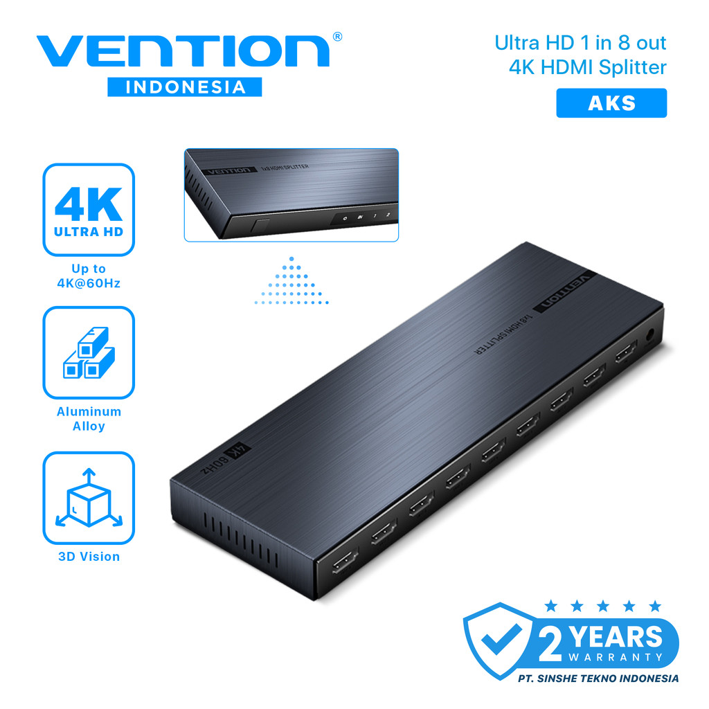 Vention HDMI Splitter 8 port 1In 8Out 4K 60Hz Black Aluminum Alloy Type