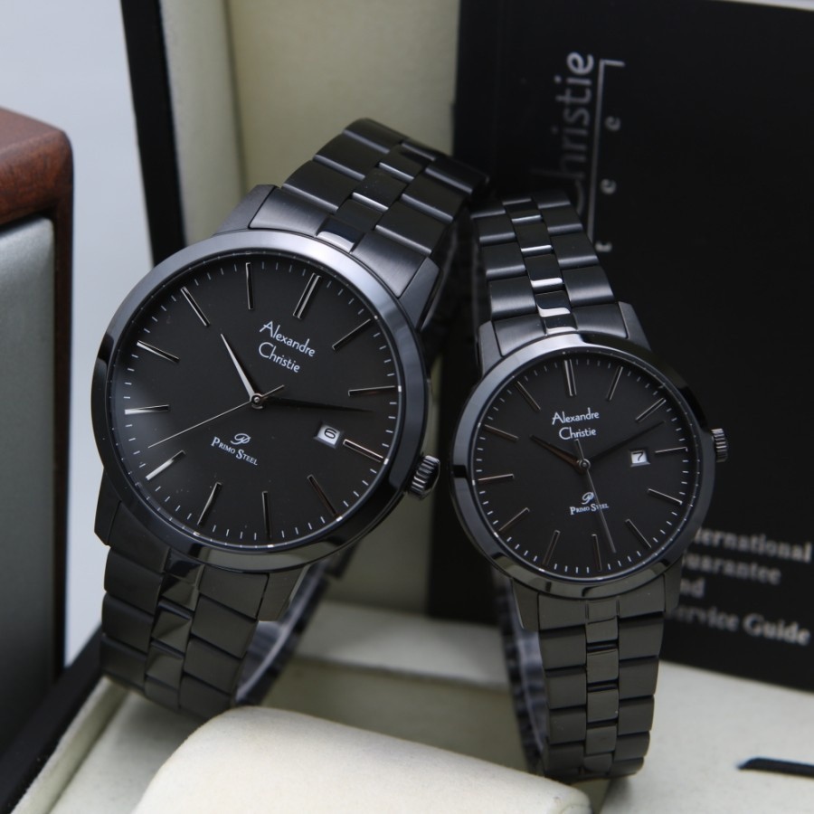ORIGINAL JAM TANGAN COUPLE ALEXANDRE CHRISTIE RANTAI STAINLESS STEEL ANGKA ARAB AC T3 MS2