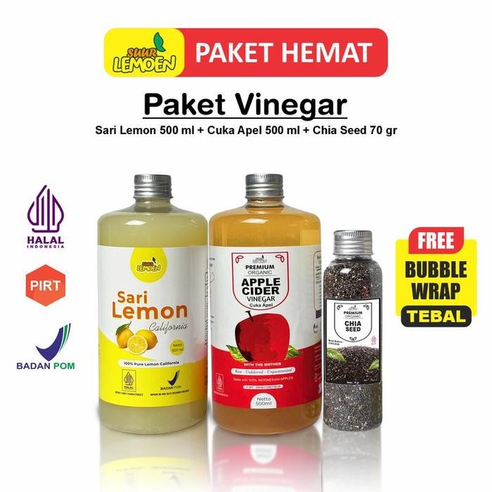 

SUUR LEMOEN Paket Cuka Apel 500 ml Sari Lemon 500 ml Chia Seeds 70gr - SUUR LEMOEN DIST JAKARTA [terlaris]
