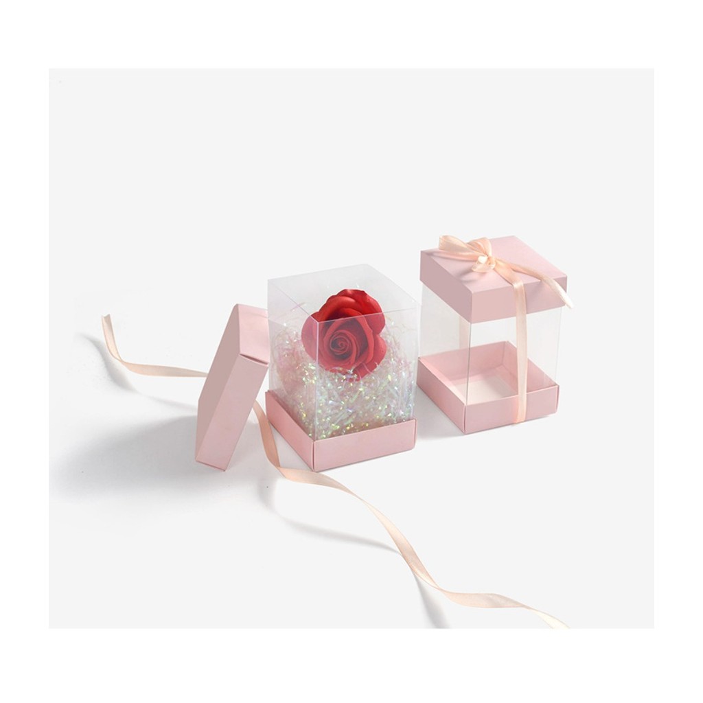 

10pcs Square Pink Gift Transparent PVC Box Display Cases Dustproof Storage Wedding Favor Party Decor Clear Gift Display Case