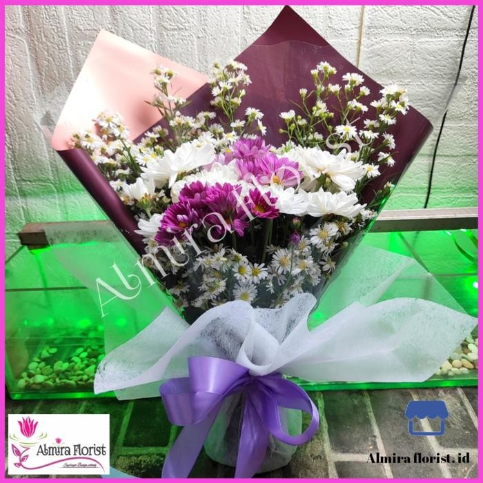 buket aster bunga segar asli - 1