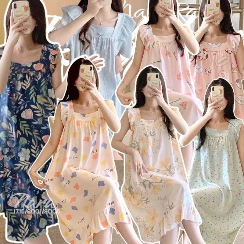 FLASH SALE/ RULIF Daster Rayon tanpa lengan import /Dress Rayon Allsize wanita/Daster Kensi Motif Bu