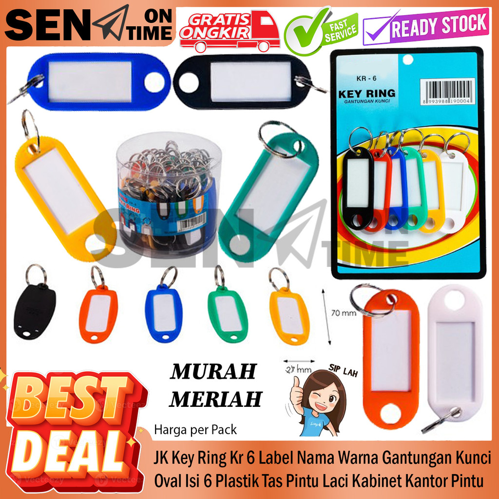 JK Key Ring Kr 6 Label Nama Warna Gantungan Kunci Plastik Oval Bulat Lonjong Taut Sangkut Penaut Kai