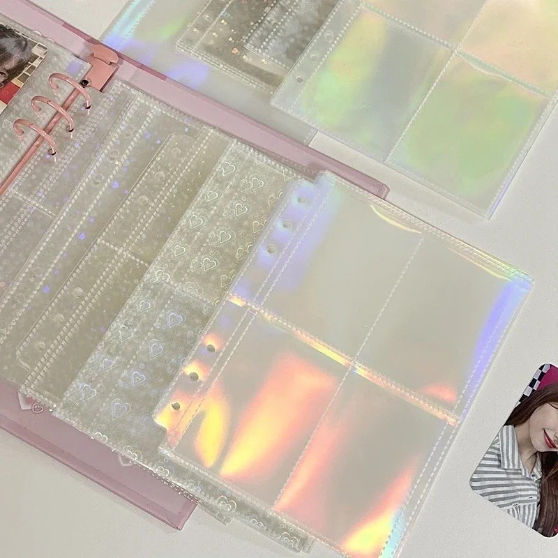

10 Lembar Binder Hologram Sleeve A5 6 Ring Transparan Anti Debu untuk 6 Lubang Longgar Leaf Filler Multifungsi