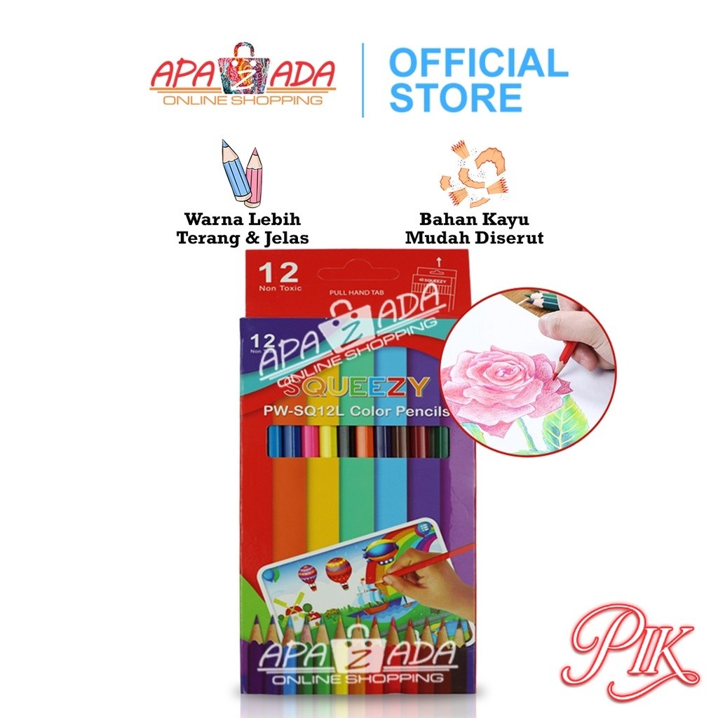 

Apazada Pensil Warna Panjang Isi 12 Warna / Color Pencils / Pensil Warna Anak Murah PW-SQ12L
