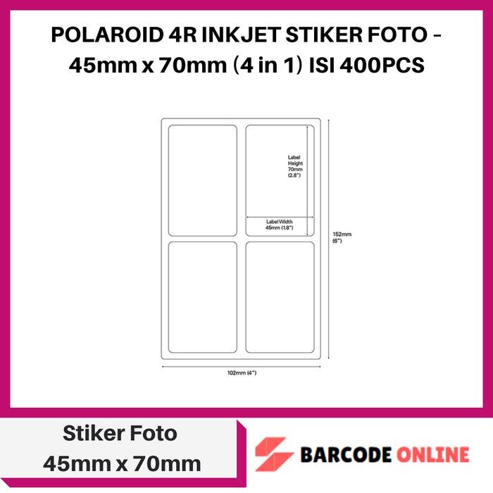 

POLAROID 4R INKJET STIKER FOTO – 45mm x 70mm (4 in 1) ISI 400PCS