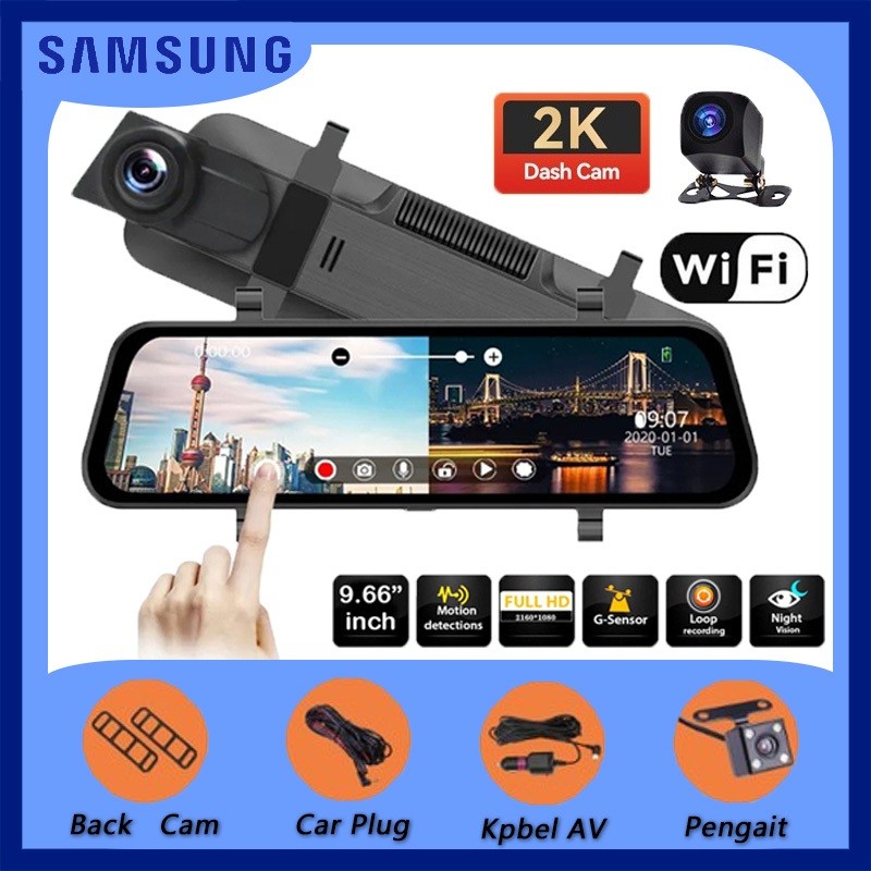 【Lokal Stok】Samsung Dashcam Mobil Wifi GPS 4K Kamera Ganda Dan Visi Malam Ganda Car Kamera Mobil 10'