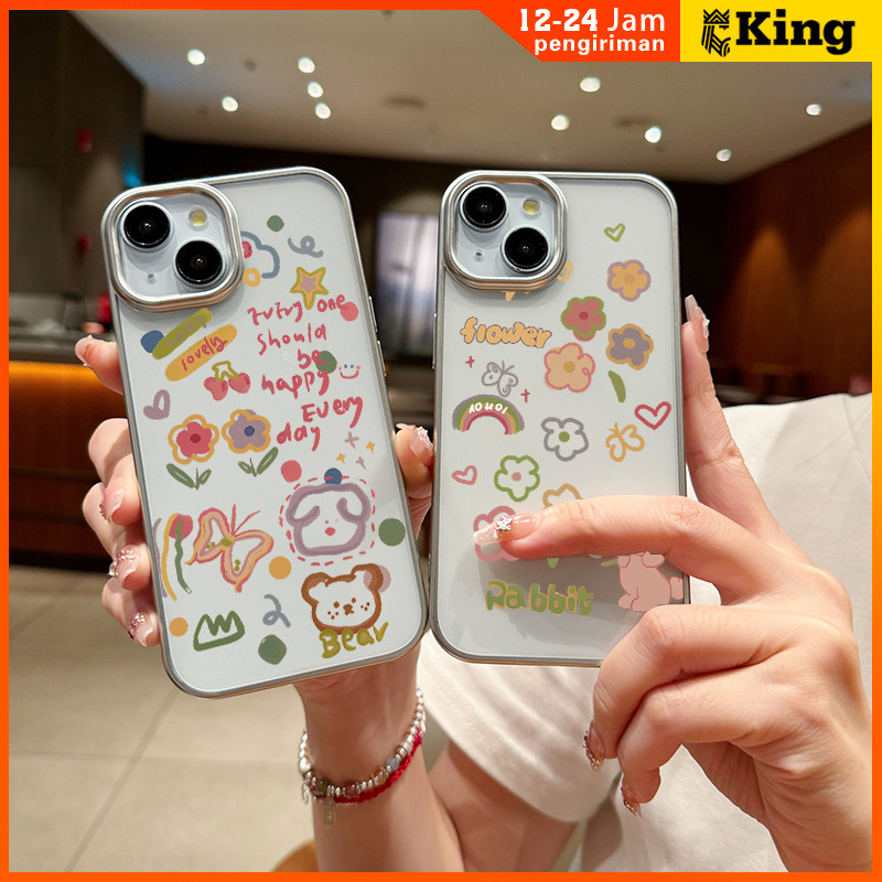 Untuk iPhone 11 12 13 14 15 Casing silver electroplated Transparent material anti-Fall mobile ponsel