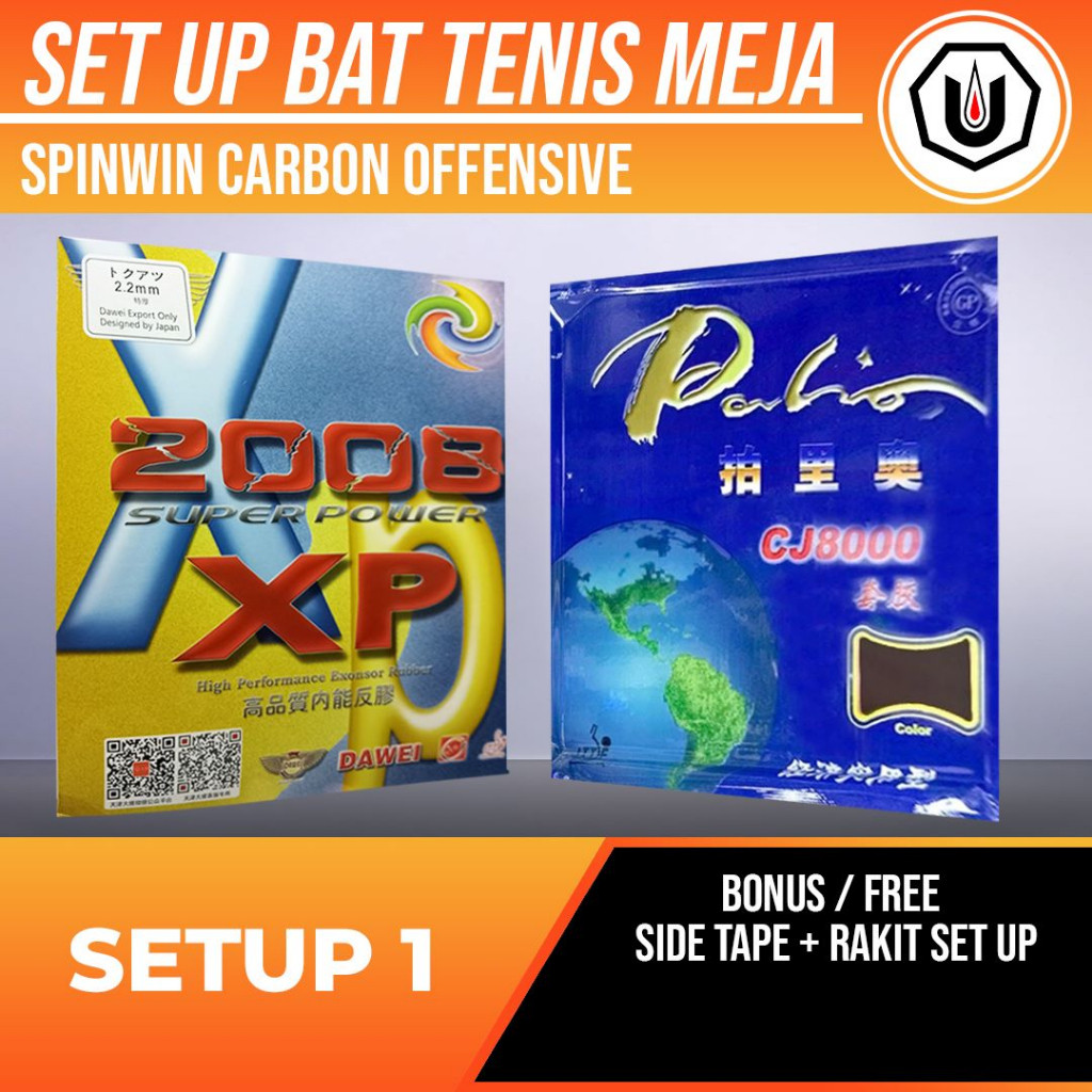 Paket Bat Pingpong Rakitan Spin Win Hexagon Carbon Dawei Palio Yinhe CO