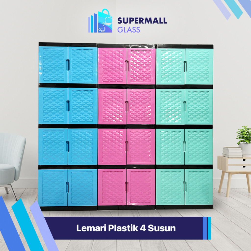 Supermall Glass COD Lemari Plastik Jumbo 2 - 4 Susun | Lemari Pakaian Plastik | Lemari Plastik Susun