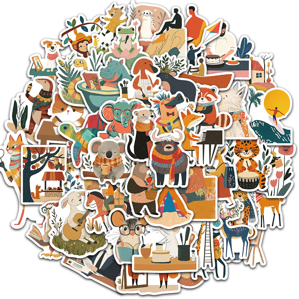 

50PCS Minimalist Children's Storybook Illustration Stickers Water Cup Guitar Phone Case Luggage Skateboard Waterproof Decorative