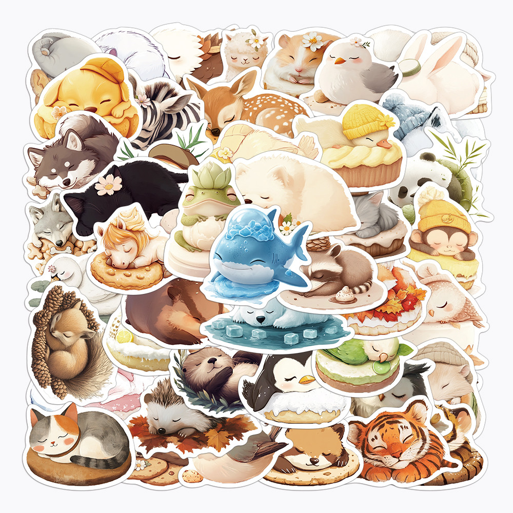 

50PCS Cartoon Sleeping Animal Series Stickers Ins Wind Decoration Mobile Phone Case Water Cup Refrigerator Hand Account Stickers
