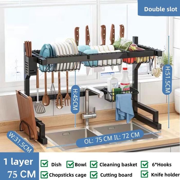 KING Dreams Rak Dapur Stainless Hitam Rak Wastafel Rak Cuci Piring Wastafel Rak Dapur Anti Karat Sta