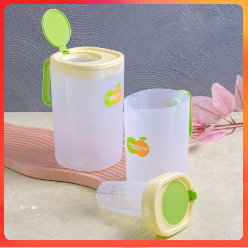 Teko 1,5 Liter + Saringan Kan Air  Bening Infus  Tahan Panas Tutup Hijau KAP 3042 Golden Sunkist