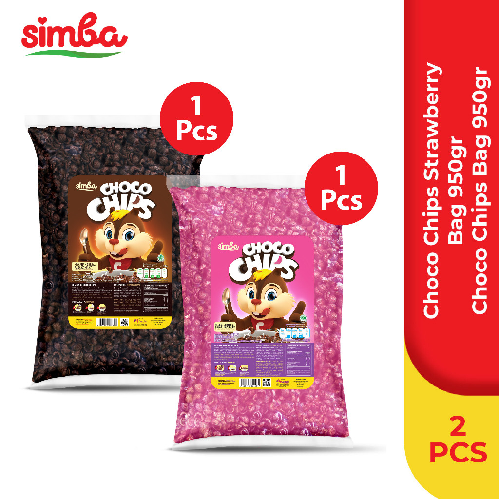 

NEW 1 SIMBA Sereal Choco Chips Bag 950gr & 1 Choco Chips Bag Strawberi 950 gr PREMIUM