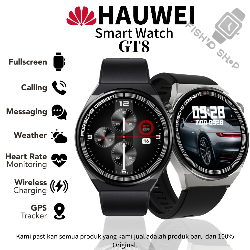 Smartwatch GT8 Porsche Design jam tangan pintar layar bulat definisi tinggi NFC Panggilan Bluetooth 