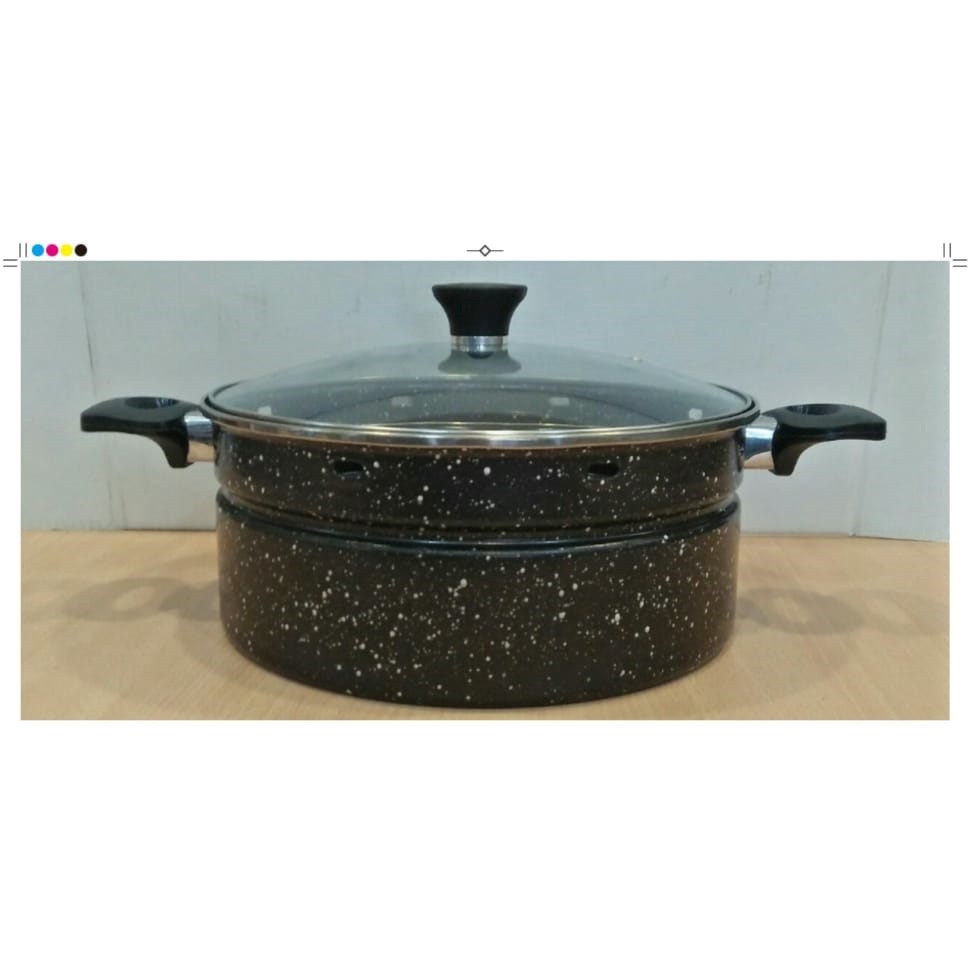 Wok Streamer Enamel 30cm - Wok Kukus Enamel  - Panci Kukus Wok Enamel 30cm - MAHESA HOMEWARE ID
