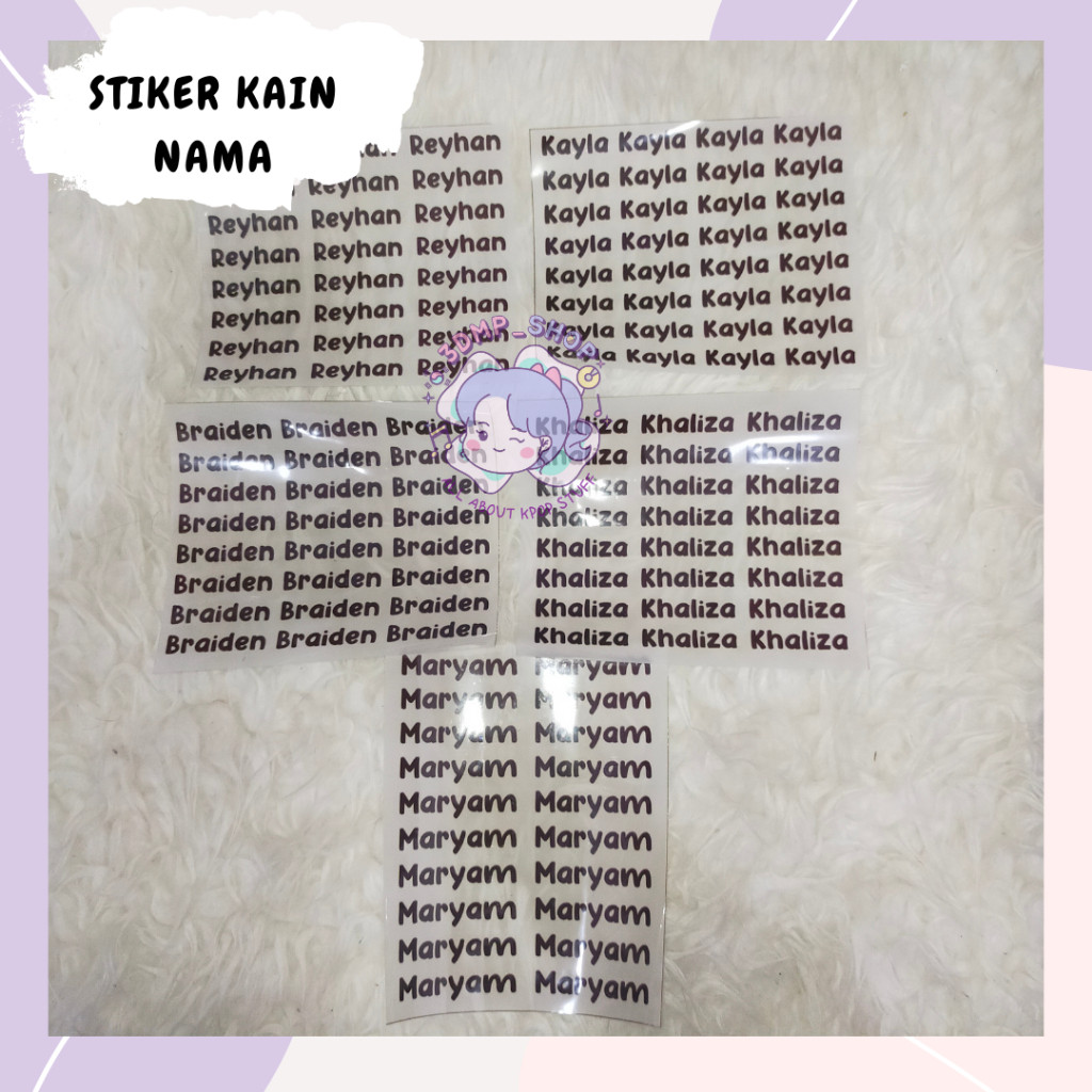 

Stiker nama kain baju custom label sablon setrika laki laki pria perempuan gadis wanita anak muslim sd sekolah pondok tk fullday scholl