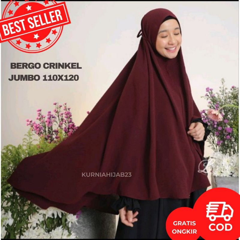 Hijab Bergo Crinkle Jumbo XXL // Bergo Syar'i // Khimar Jumbo XXL