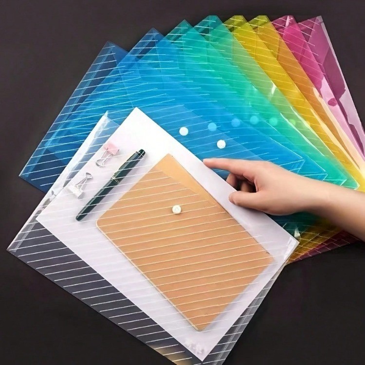 

Transparent Waterproof PVC File Folders with Snap Closure Office Document Bags for Test Papers School Supplies Stationery