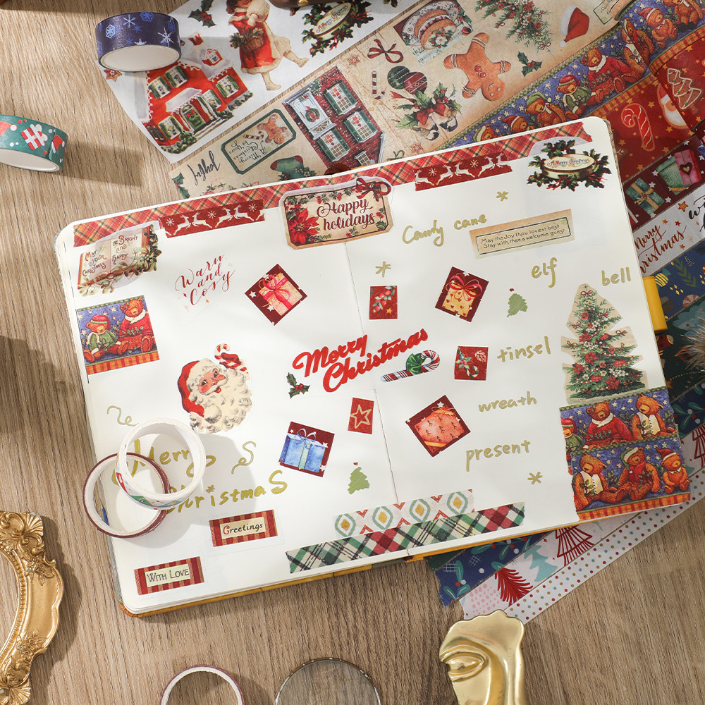 

20 rolls Christmas Washi Tape Set Santa Clause Dcorative Tape (3 rolls Bronzing Tape) Scrapbooking Journaling Supplies