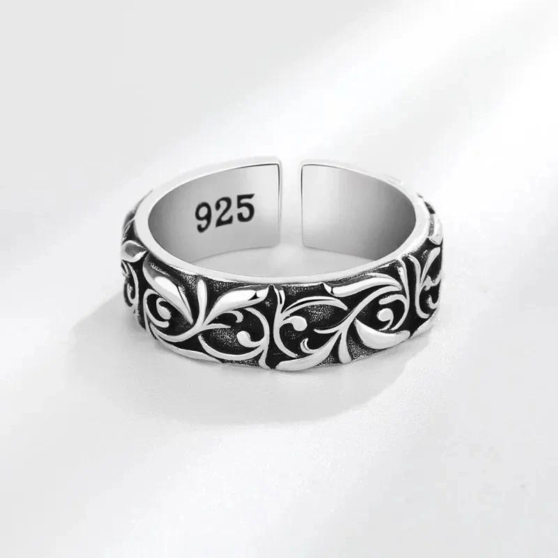 

Vintage Vine Pattern Ring Silver Color Punk Gothic Retro Open Ring for Men Women Black Trend Unisex Jewelry Accessories