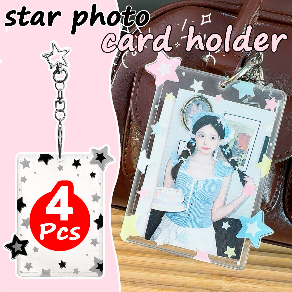 

1/2/4 Pcs Glitter Star Photo Card Holder Key Chain Photo Cards Holder ID Badge Holder Kpop Idol Card Credit ID Bank Card Holders