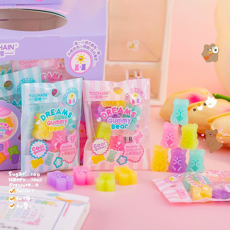 

5-10pcs Jelly Color Erasers Kawaii Bear Pencil Rubber Erasers for Kids Writing Tool Korean Stationery School Office Supplies