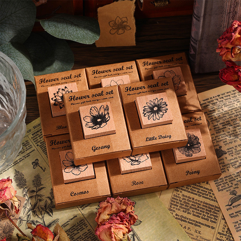 

1 pc Vintage flowers Wooden seal Decorative handmade Junk Journal Supplies stamp Craft Supplies