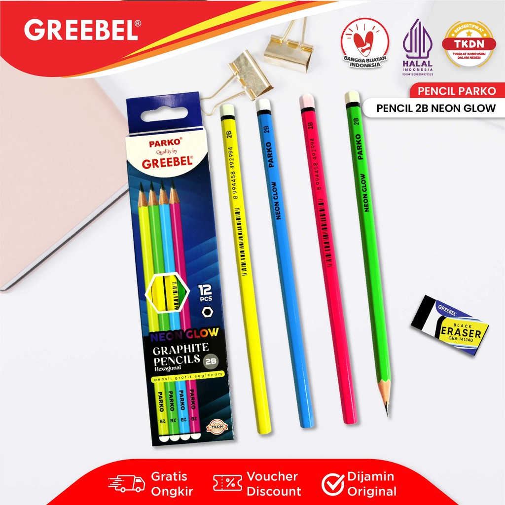 

PARKO Pensil kayu 2B Neon Glow (12PCS/SET) / Pensil Tulis Neon Graphite Ujian sekolah Pensil Gambar