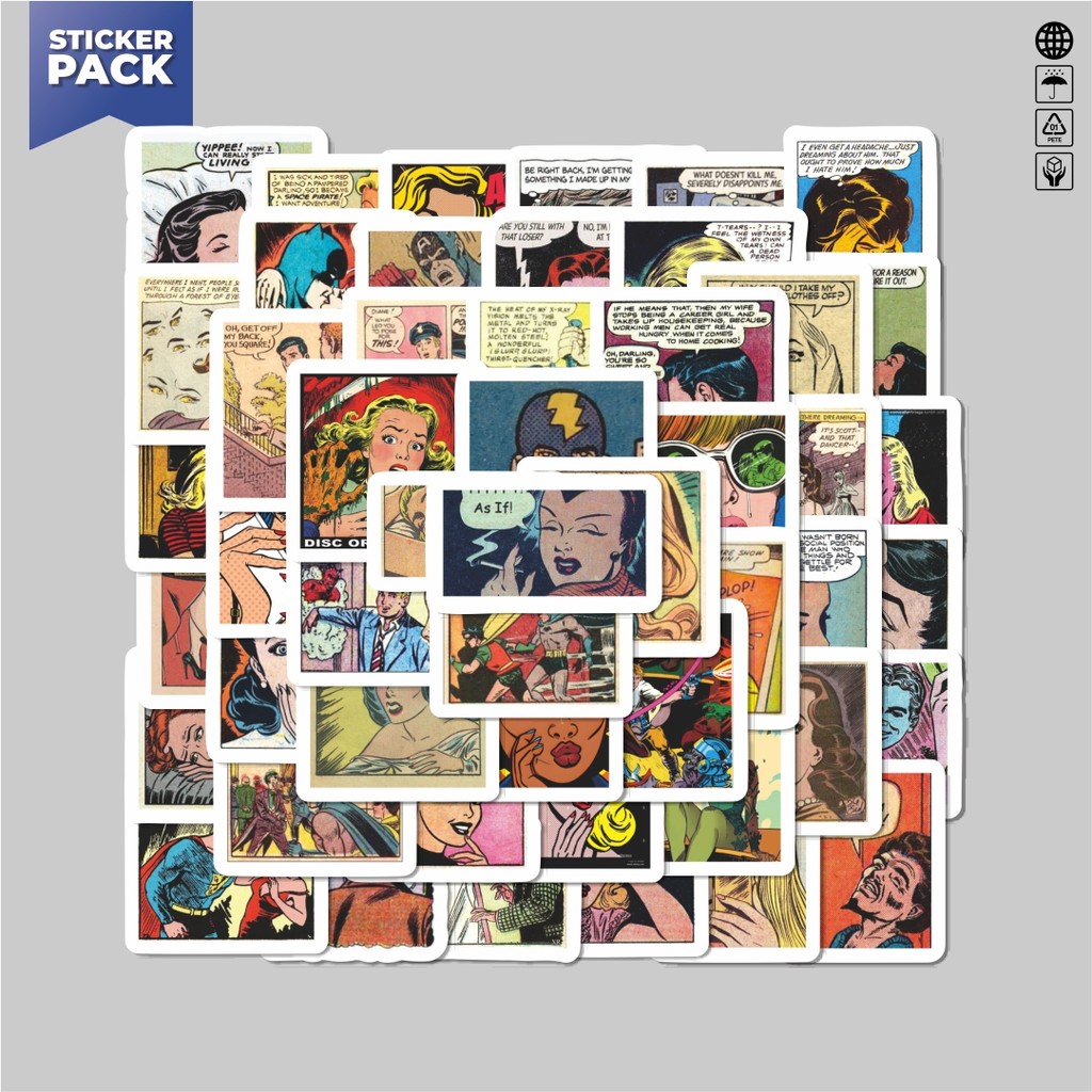 

[100PCS]Stiker Pack Stiker Pop Comics Stiker Aesthetic Vinyl Anti Air Dekorasi Sticker Laptop Buku Journal Koper Helm Casing HP Gitar Helm Skateboard