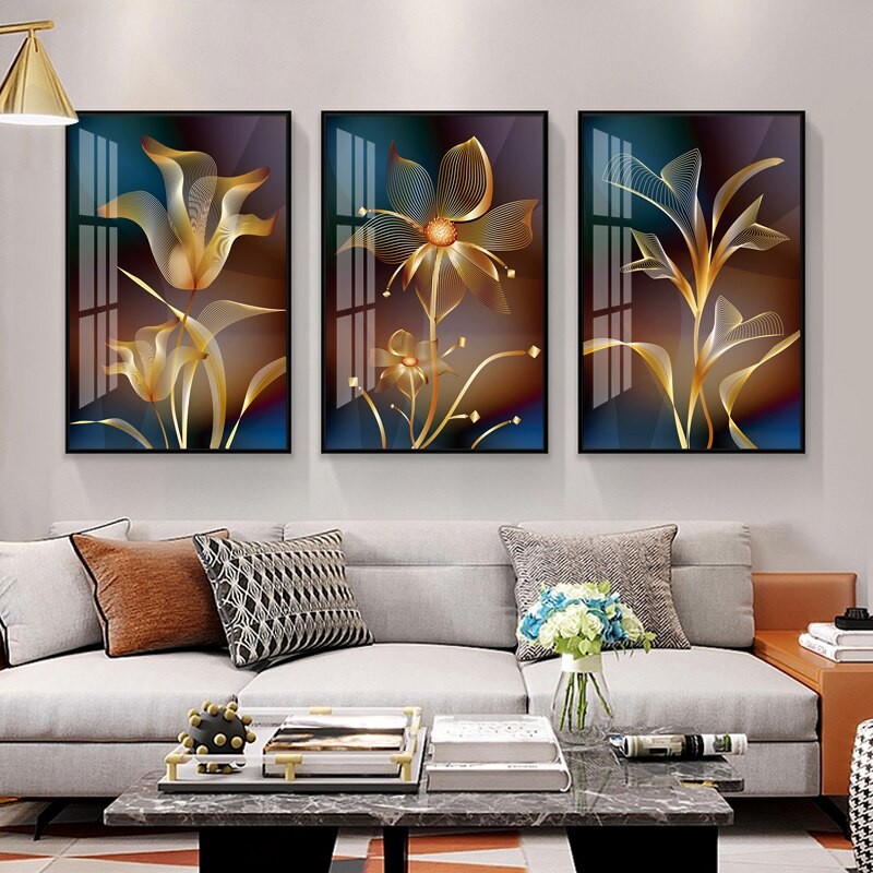 

Abstract Black Golden Flower Luxury Poster Nordic Art Plant Leaf Canvas Painting Modern Wall Picture for Living Room Home Decor