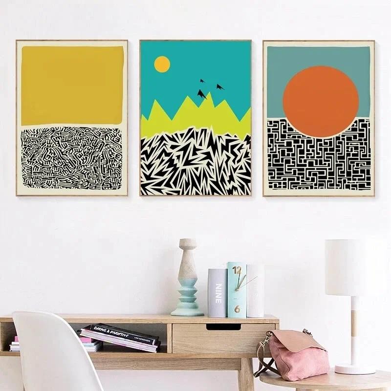 

Abstract Wall Art Geometric Mid Century Modern Canvas Painting Posters Prints Multicolored Picture For Living Room Home Decor