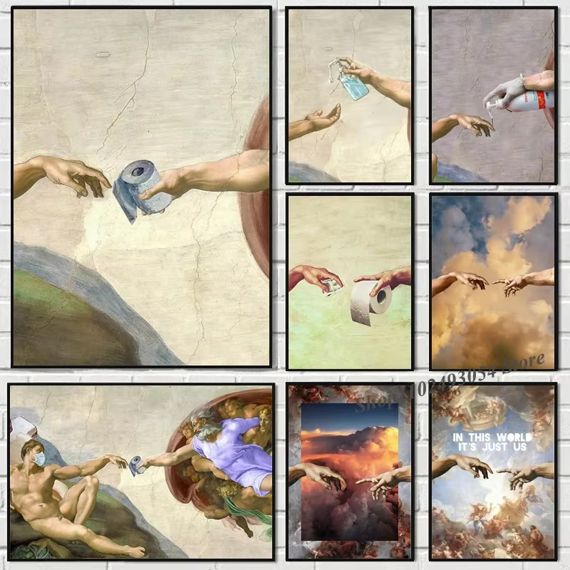 

Hand of God and Adam Poster Funny Toilet Paper Wash Room Bathroom Living Wall Art Home Decoration Retro Picture Canvas Painting