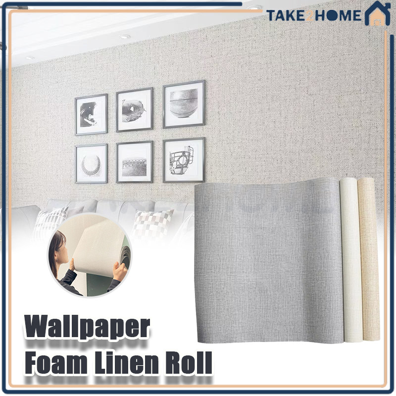 Wallpaper foam Linen Roll Wallpaper Dinding/Wallpaper Linen Roll/Wallpaper Linen Roll 3D Sederhana w