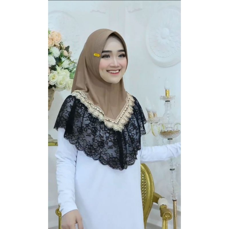 jilbab ORI realfa jaya renda Prada kerut kombinasi bergo mariam instan cantik mewah dan nyaman Jerse
