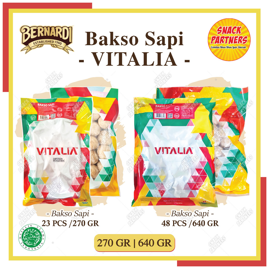 

VITALIA Bakso Daging Sapi Kecil Halus 48 PCS / 640 GR | 23 PCS / 270 GR by BERNARDI - FROZEN FOOD - Makanan Instant Cepat Saji Baso Pentol