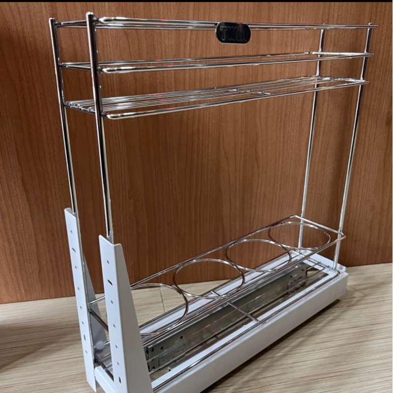 rak botol bumbu kitchen set tarik 15cm / rak bumbu botol stainless chrome dengan relCO