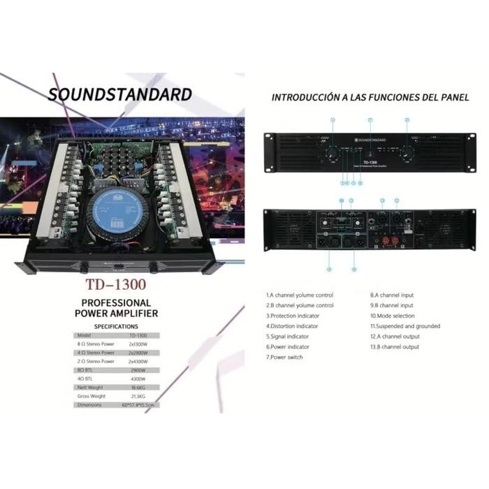 POWER AMPLIFIER SOUNDSTANDARD TD1300 2X1300 WATT TD 1300