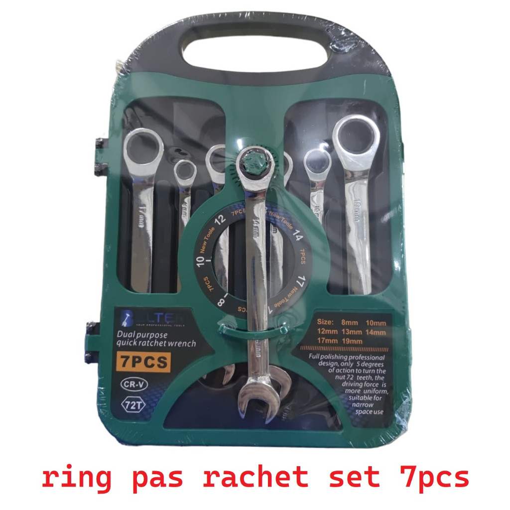 BELTER Kunci Ring Pas Rachet Set 7 Pcs / Rachet Tekiro / Open End Wrench 8-19MM